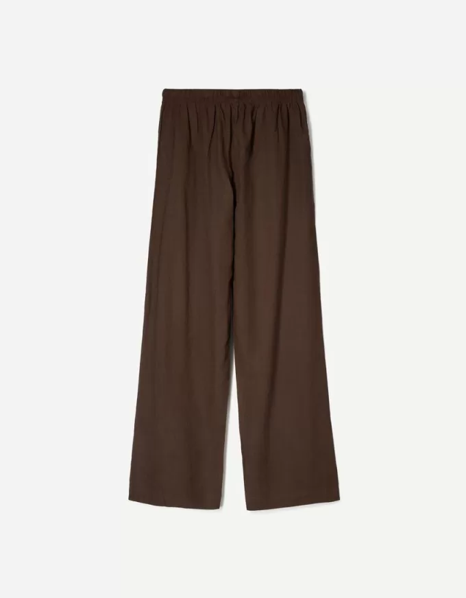 Pantaloni in misto lino con elastico in vita