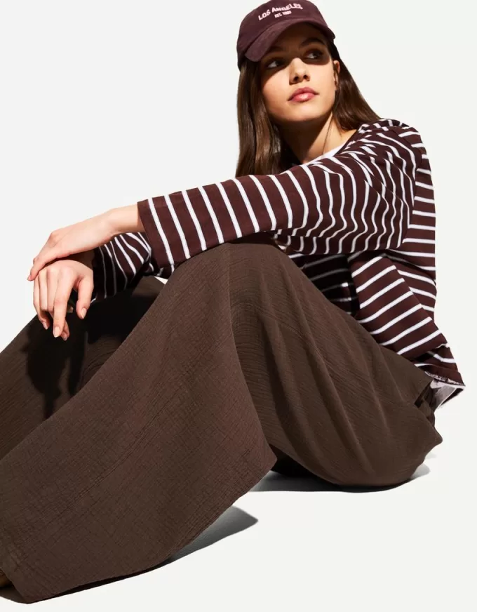 Pantaloni rustici a gamba larga in panno double