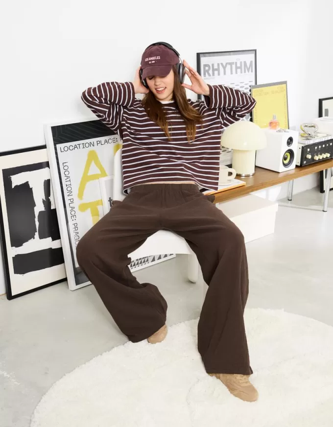 Pantaloni rustici a gamba larga in panno double