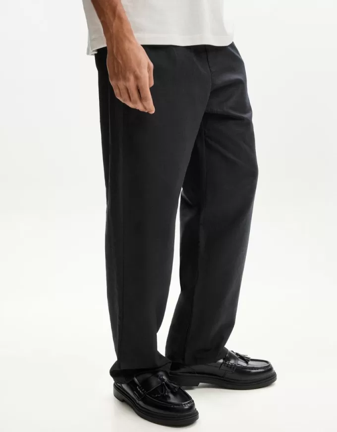 Pantaloni rustici in misto lino a gamba larga