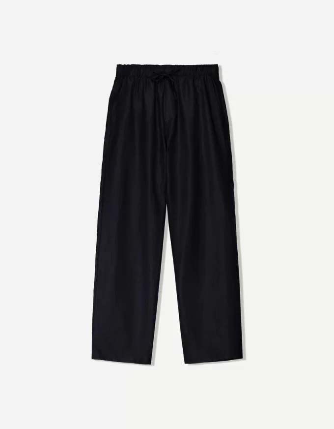 Pantaloni rustici in misto lino a gamba larga