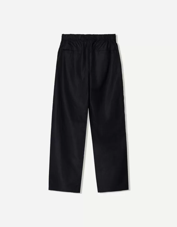 Pantaloni rustici in misto lino a gamba larga