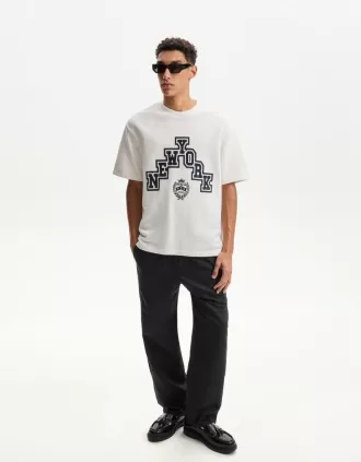 Pantaloni rustici in misto lino a gamba larga