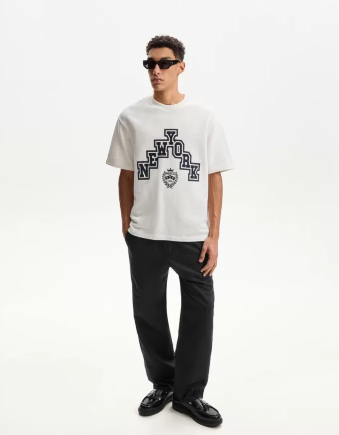 Pantaloni rustici in misto lino a gamba larga