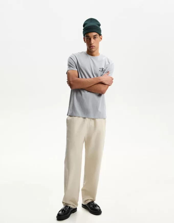 Pantaloni rustici in misto lino a gamba larga