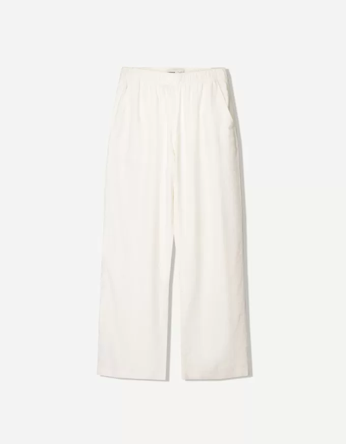 Pantaloni sportivi a gamba larga in misto lino