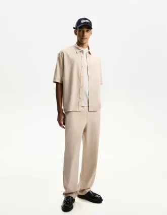 Pantaloni sportivi a gamba larga in misto lino