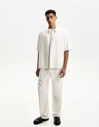 Pantaloni sportivi a gamba larga in misto lino