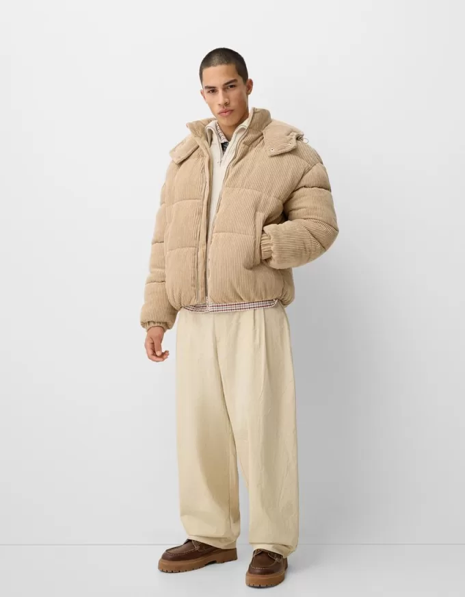 Piumino in velluto a coste con cappuccio