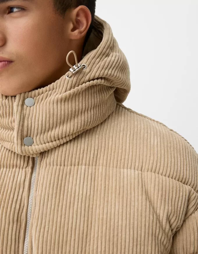 Piumino in velluto a coste con cappuccio