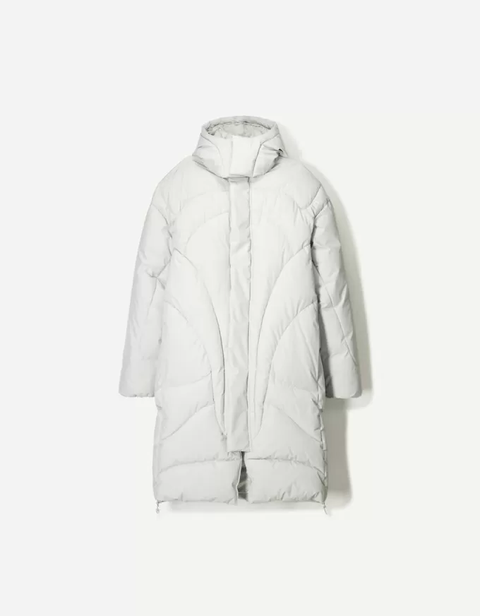 Piumino lungo con cappuccio