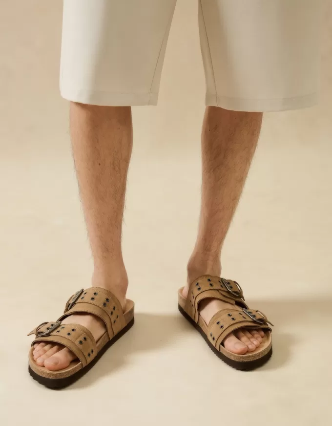 Sandali slider piatti con fibbia in PELLE