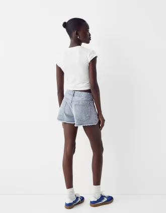 Shorts in denim con strass