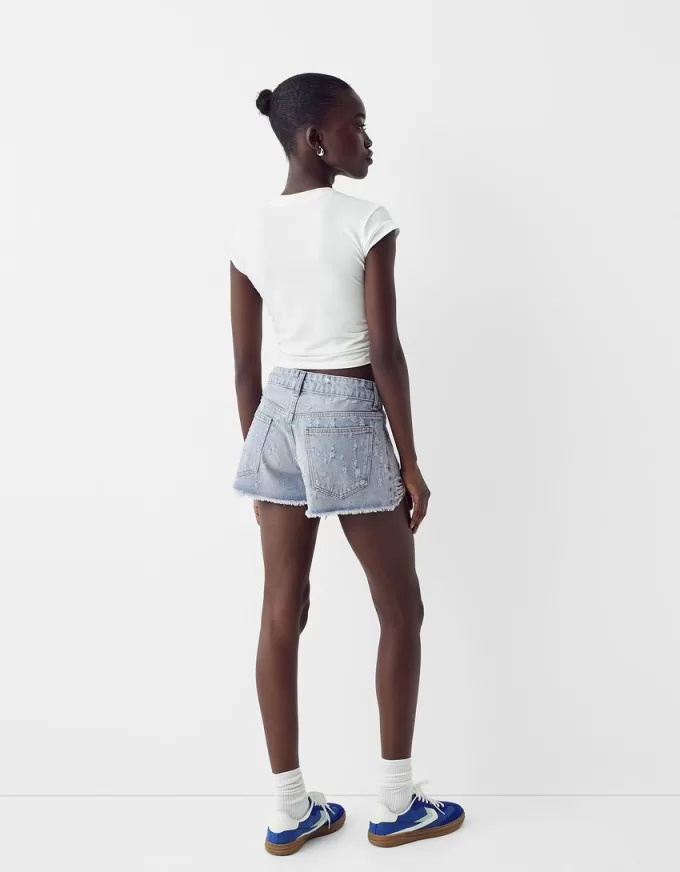 Shorts in denim con strass