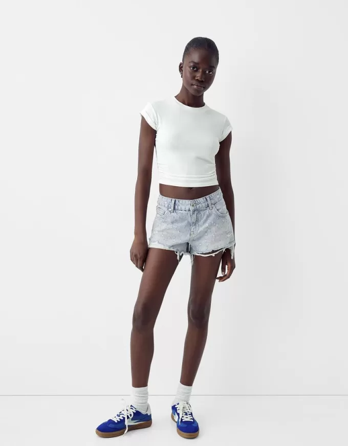 Shorts in denim con strass