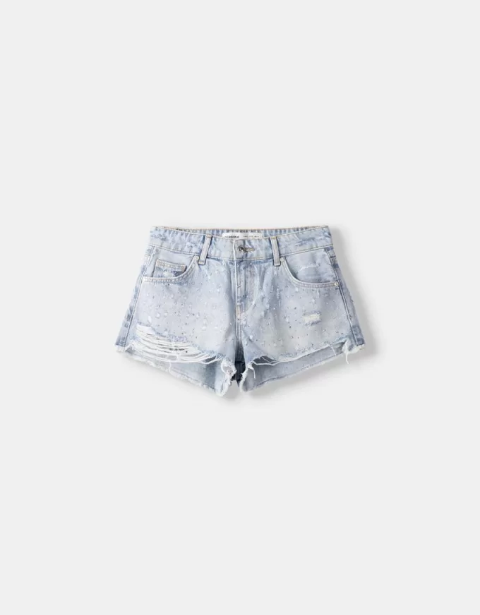 Shorts in denim con strass