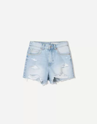 Shorts in denim strappati