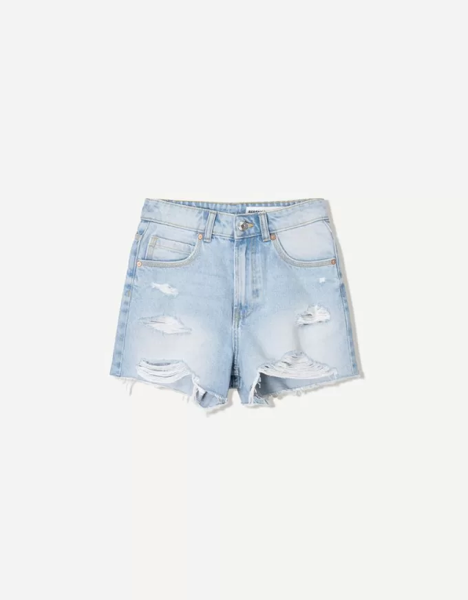 Shorts in denim strappati