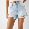 Shorts in denim strappati