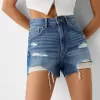 Shorts in denim strappati