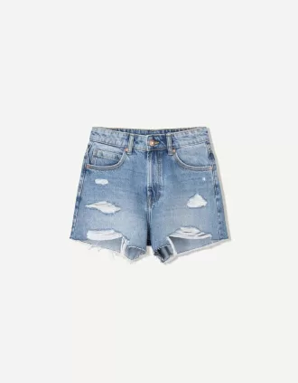 Shorts in denim strappati
