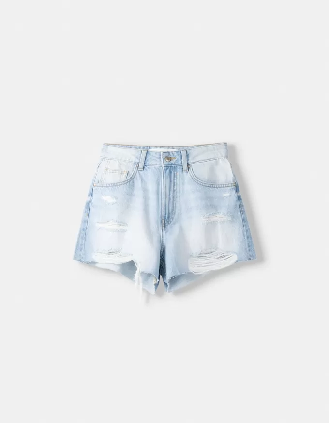 Shorts in denim strappati