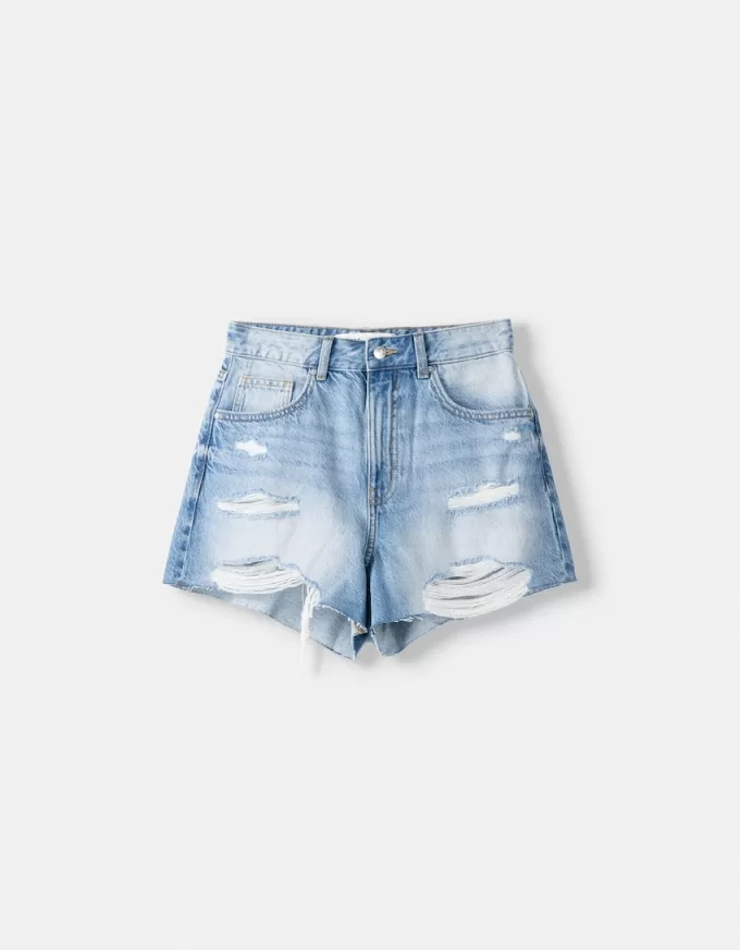 Shorts in denim strappati
