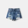 Shorts in denim strappati