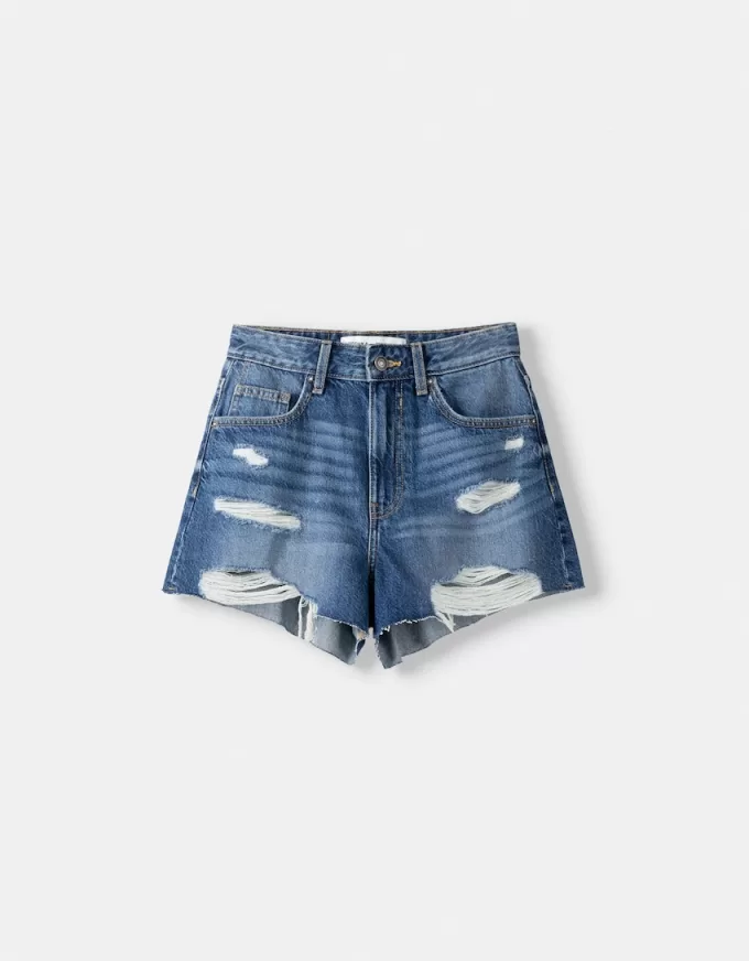 Shorts in denim strappati