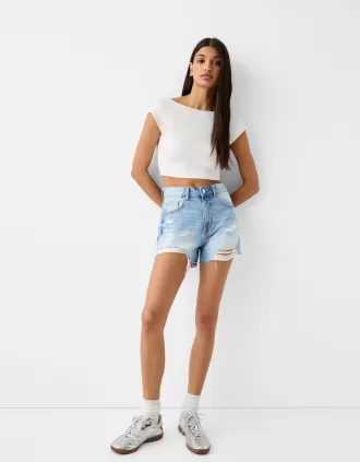 Shorts in denim strappati