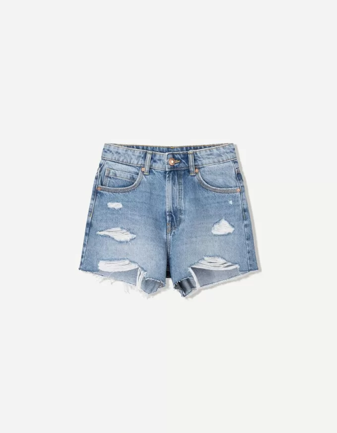 Shorts in denim strappati