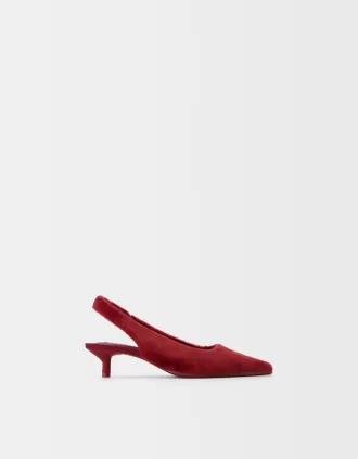 Slingback con tacco a forma di gattino in pelliccia sintetica