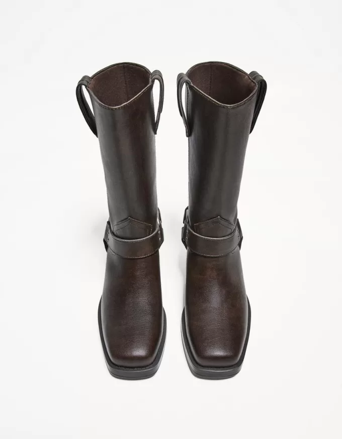 Stivali biker piatti a metà polpaccio