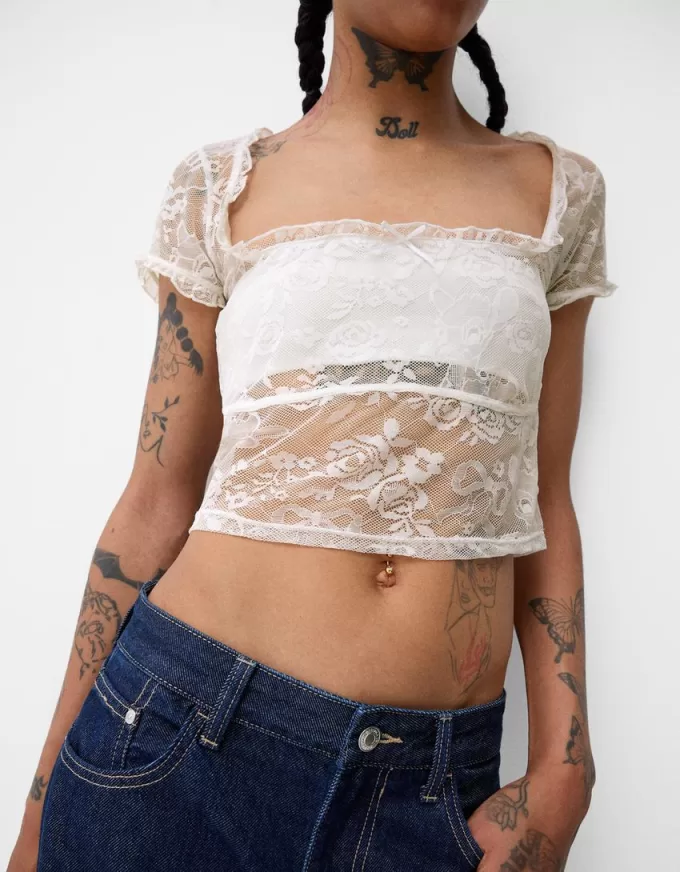 T-shirt Disney Bambi a maniche corte in pizzo