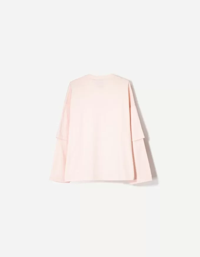 T-shirt a doppia manica con stampa BERSHKA SERIES