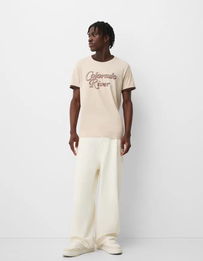 T-shirt a manica corta con profili a costine a contrasto