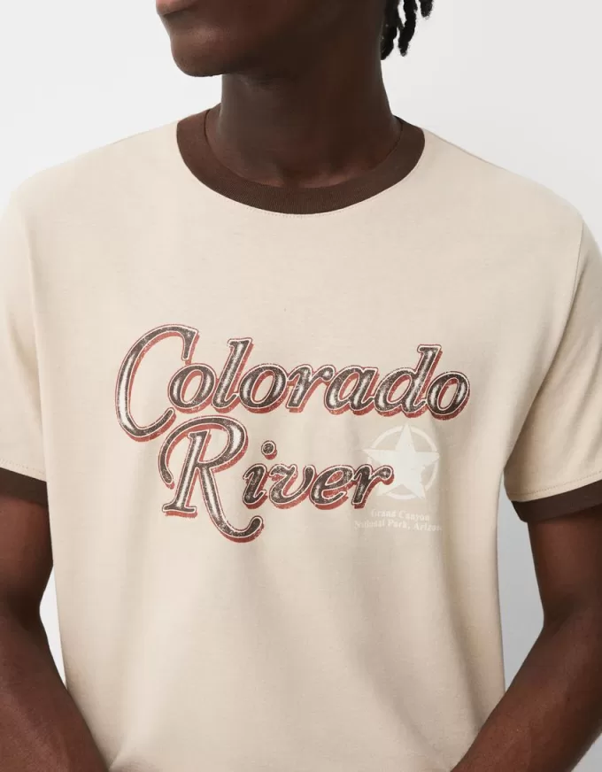 T-shirt a manica corta con profili a costine a contrasto