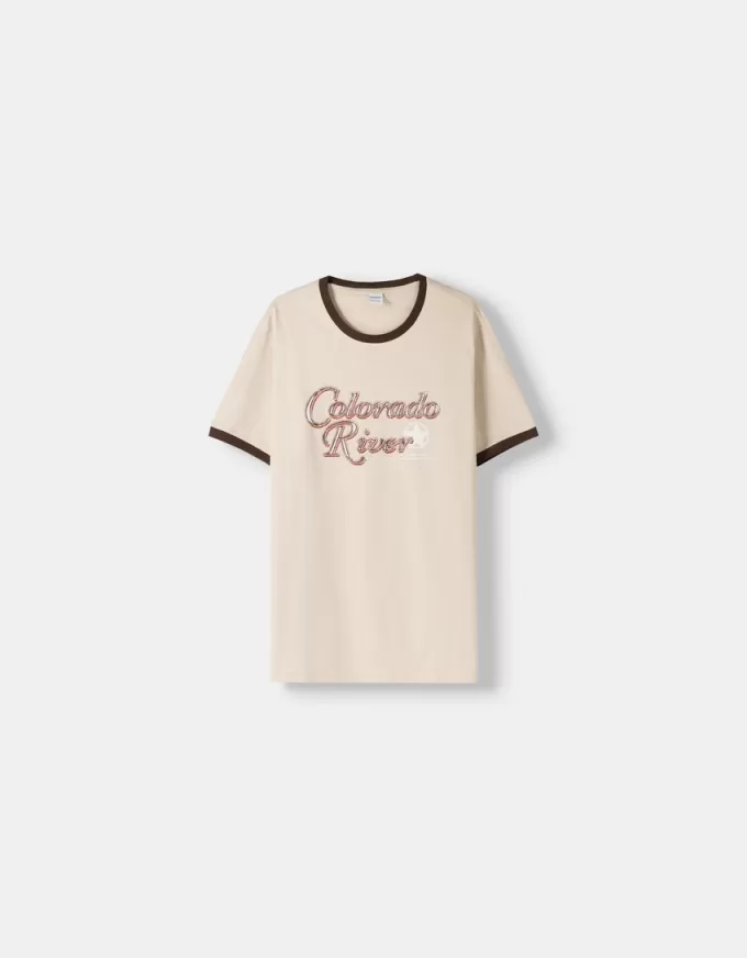 T-shirt a manica corta con profili a costine a contrasto