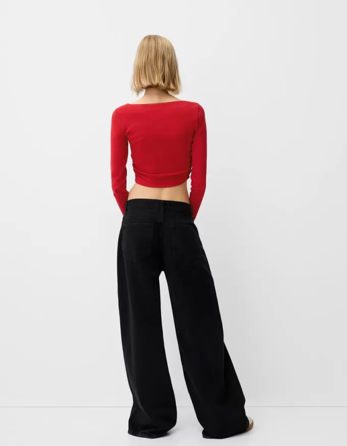 T-shirt a manica lunga con arricciatura sui lati