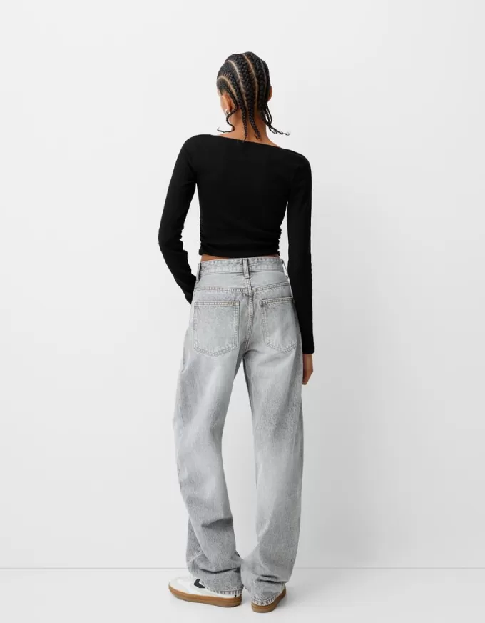 T-shirt a manica lunga con arricciatura sui lati