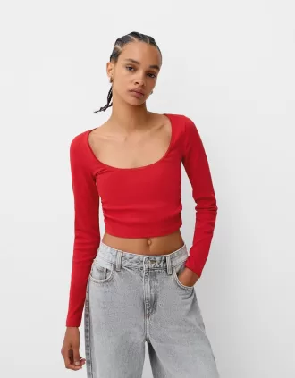 T-shirt a manica lunga con arricciatura sui lati