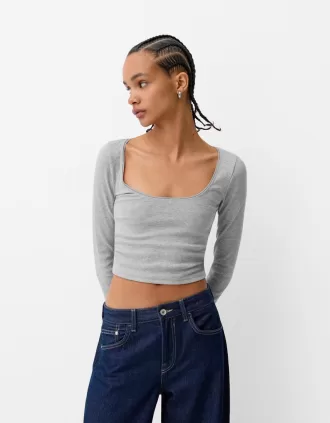 T-shirt a manica lunga con arricciatura sui lati