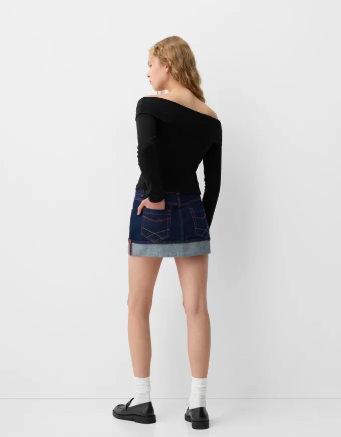 T-shirt a manica lunga con bottoni