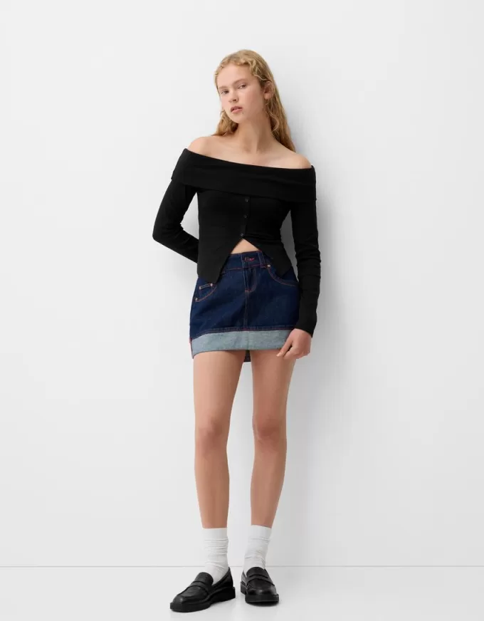 T-shirt a manica lunga con bottoni