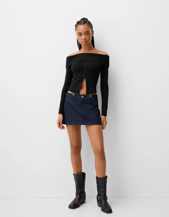 T-shirt a manica lunga con bottoni