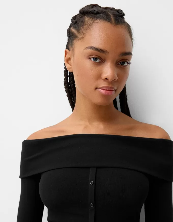 T-shirt a manica lunga con bottoni