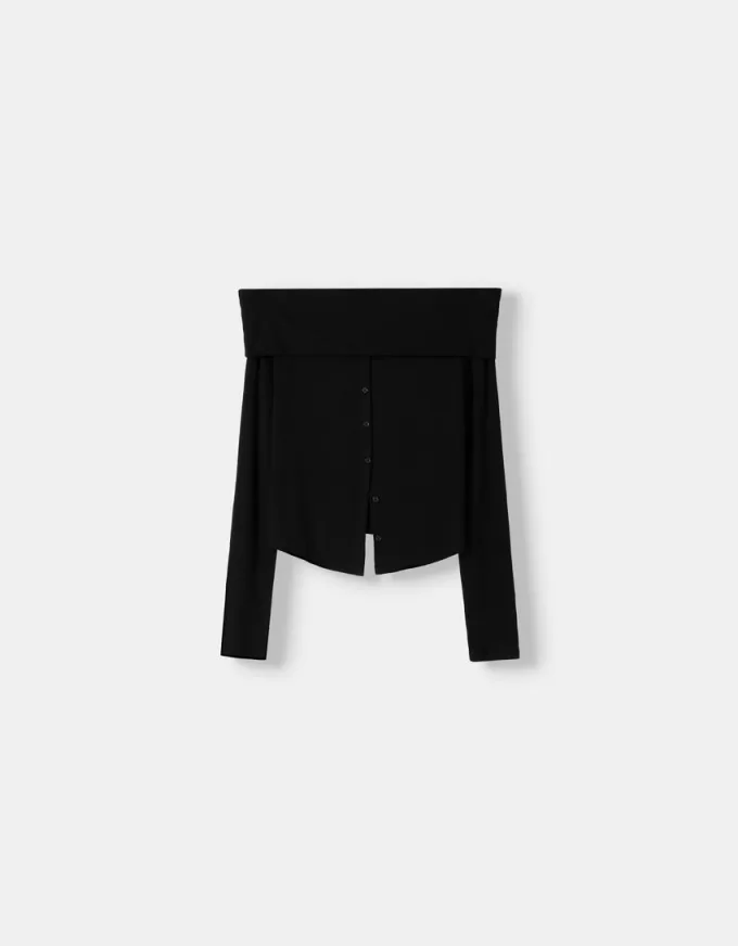 T-shirt a manica lunga con bottoni