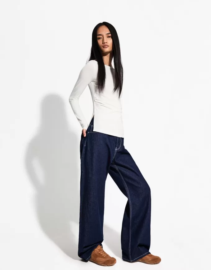 T-shirt a manica lunga con dettaglio arricciato