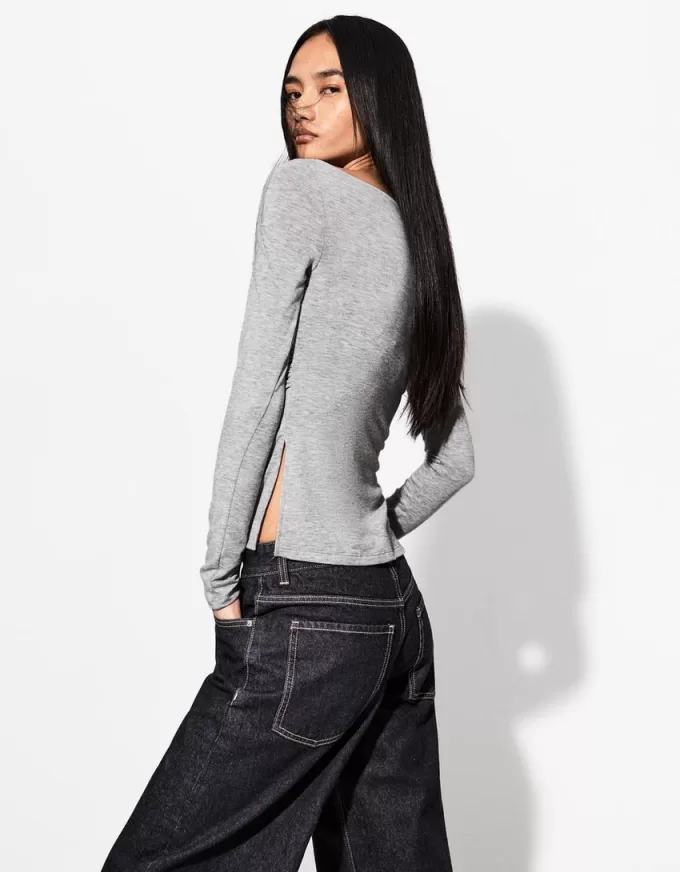 T-shirt a manica lunga con dettaglio arricciato