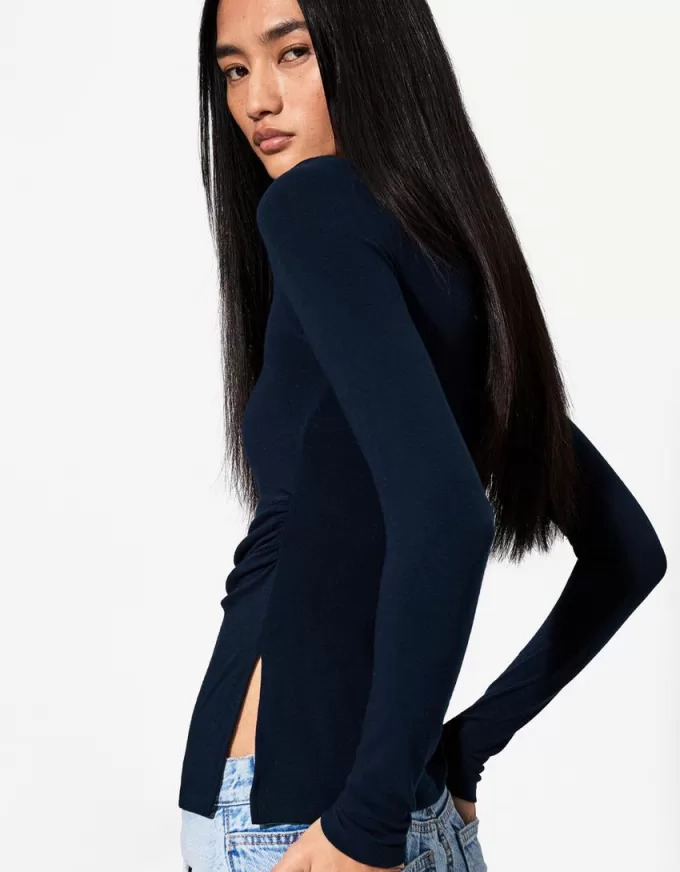 T-shirt a manica lunga con dettaglio arricciato